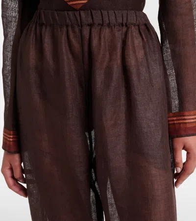Tory Burch Striped Cropped Linen Pants In Brown