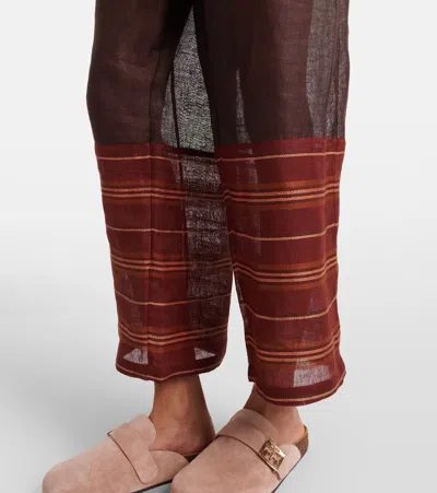 Tory Burch Striped Cropped Linen Pants In Brown
