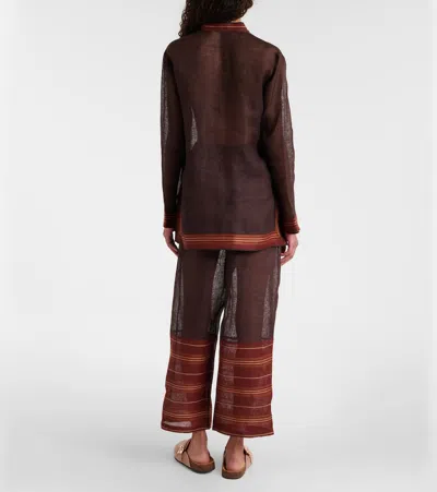Tory Burch Striped Cropped Linen Pants In Brown