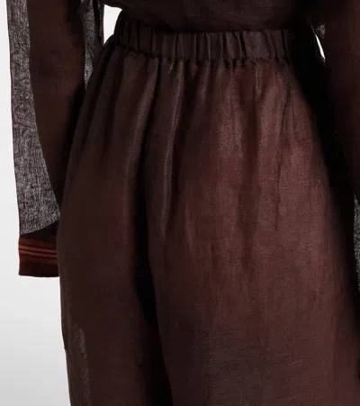 Tory Burch Striped Cropped Linen Pants In Brown