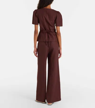 Faithfull Syna Linen Wide-leg Pants In Brown