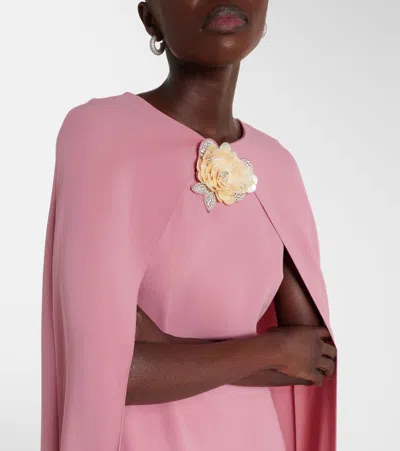 Oscar De La Renta Caped Silk-blend Georgette Gown In Pink