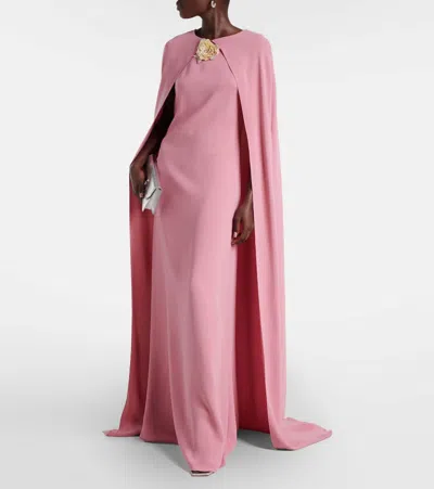 Oscar De La Renta Caped Silk-blend Georgette Gown In Pink