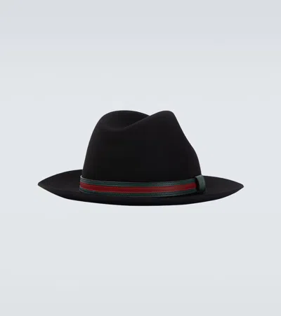 Gucci Web Stripe Wool Panama Hat In Black