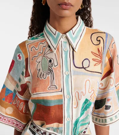 Alemais Alémais X Lrnce Michelle Printed Linen Shirt Dress In Multi