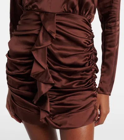 Poupette St Barth Ruffled Satin Minidress In Brown