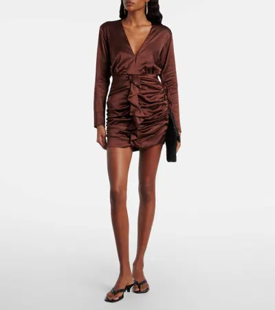 Poupette St Barth Ruffled Satin Minidress In Brown