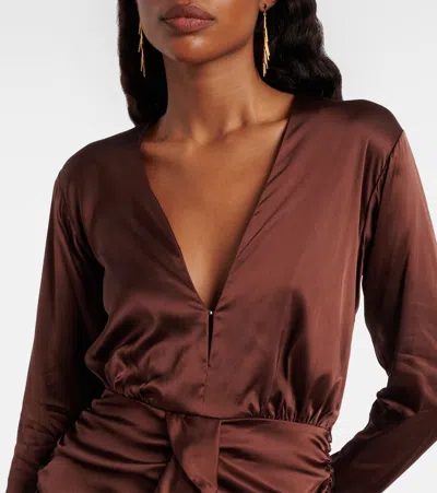 Poupette St Barth Ruffled Satin Minidress In Brown