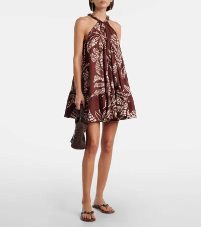 Poupette St Barth Cleo Printed Cotton Minidress In Brown