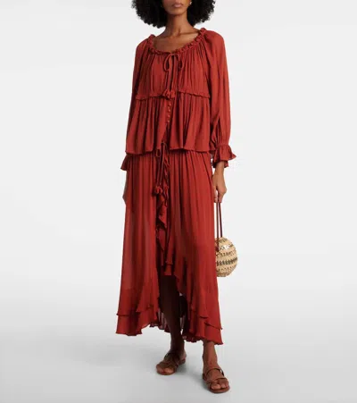 Poupette St Barth Neree Asymmetric Maxi Skirt In Brown