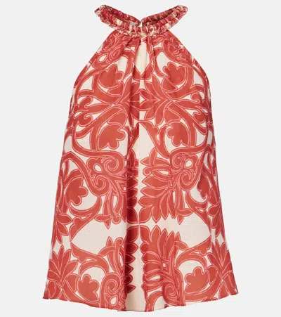 Poupette St Barth Noreen Printed Halterneck Cotton Top In Red