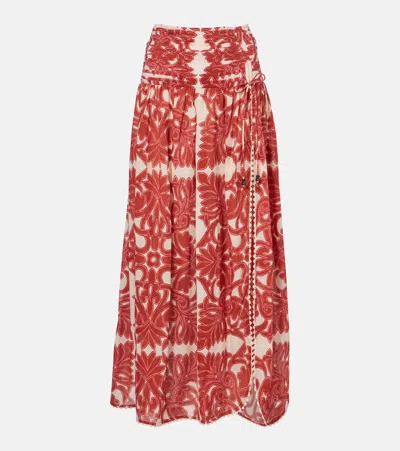 Poupette St Barth Carla Printed Cotton Maxi Skirt In Red