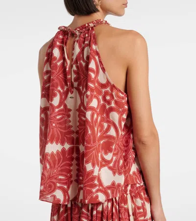 Poupette St Barth Noreen Printed Halterneck Cotton Top In Red