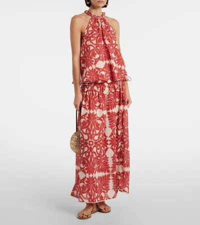 Poupette St Barth Carla Printed Cotton Maxi Skirt In Red