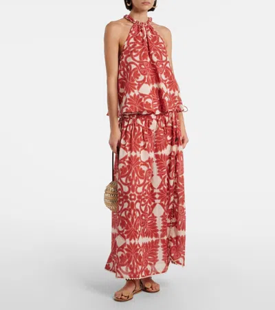 Poupette St Barth Noreen Printed Halterneck Cotton Top In Red