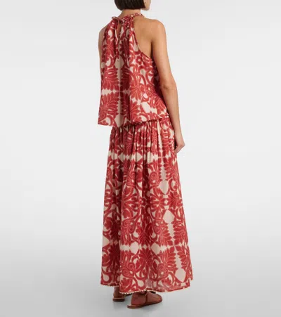 Poupette St Barth Carla Printed Cotton Maxi Skirt In Red