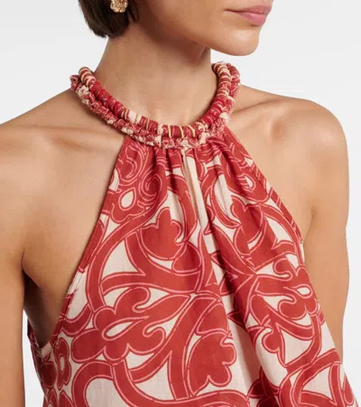 Poupette St Barth Noreen Printed Halterneck Cotton Top In Red