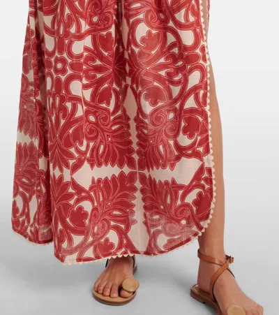 Poupette St Barth Carla Printed Cotton Maxi Skirt In Red