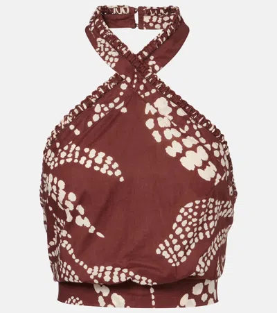 Poupette St Barth Suma Printed Cotton Crop Top In Brown
