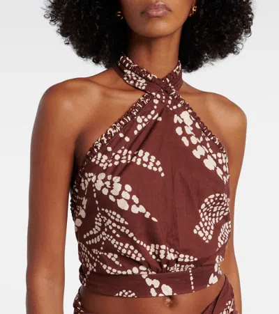 Poupette St Barth Suma Printed Cotton Crop Top In Brown