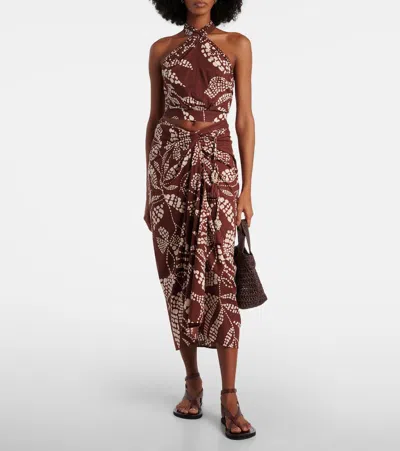 Poupette St Barth Suma Printed Cotton Crop Top In Brown