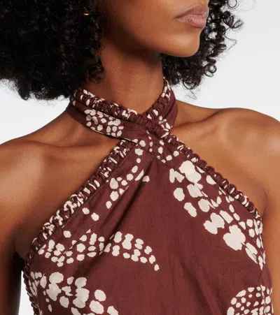 Poupette St Barth Suma Printed Cotton Crop Top In Brown