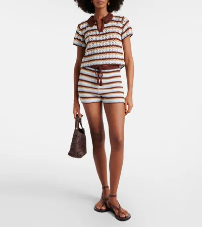 Anna Kosturova Crochet Striped Cotton Polo Shirt In Brown