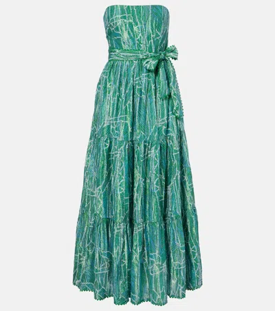 Poupette St Barth Thelma Printed Cotton-blend Maxi Dress In Green