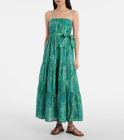 Poupette St Barth Thelma Printed Cotton-blend Maxi Dress In Green