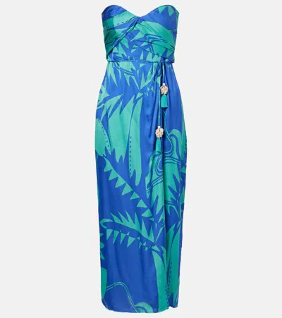 Poupette St Barth Collina Printed Strapless Midi Dress In Blue