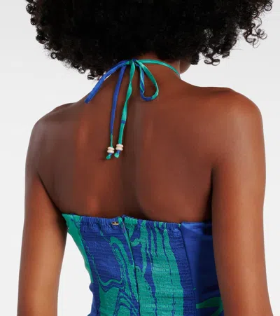 Poupette St Barth Collina Printed Strapless Midi Dress In Blue