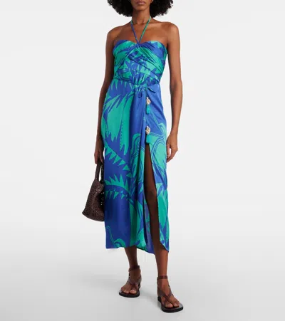 Poupette St Barth Collina Printed Strapless Midi Dress In Blue