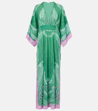 Poupette St Barth Sol Printed Cotton Kaftan In Green