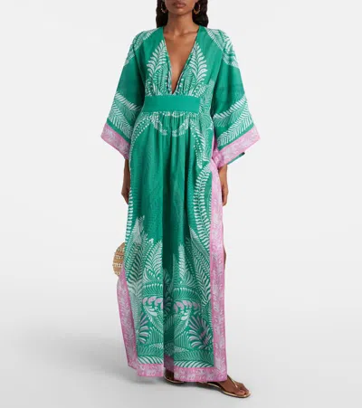 Poupette St Barth Sol Printed Cotton Kaftan In Green