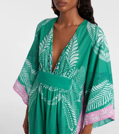 Poupette St Barth Sol Printed Cotton Kaftan In Green