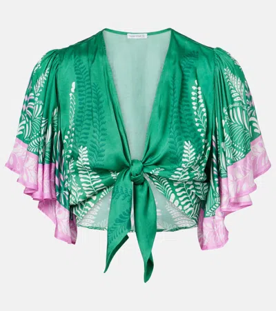 Poupette St Barth Rose Satin Crop Top In Green