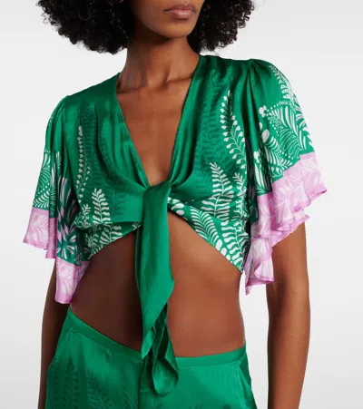 Poupette St Barth Rose Satin Crop Top In Green