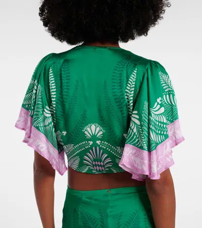 Poupette St Barth Rose Satin Crop Top In Green