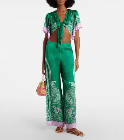 Poupette St Barth Rose Satin Crop Top In Green