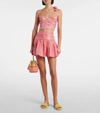 Poupette St Barth Palmire Printed Cotton-blend Crop Top In Pink