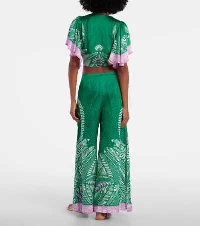 Poupette St Barth Clea Printed High-rise Wide-leg Pants In Green