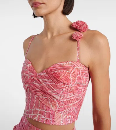 Poupette St Barth Palmire Printed Cotton-blend Crop Top In Pink