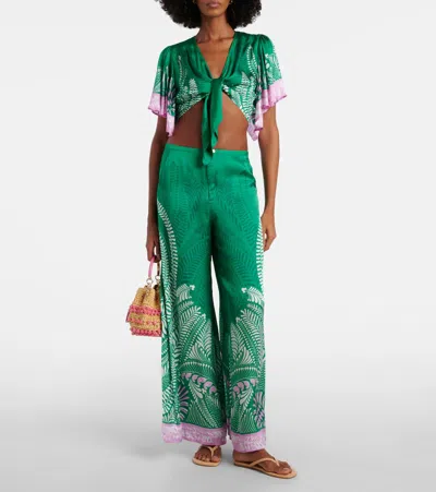 Poupette St Barth Clea Printed High-rise Wide-leg Pants In Green