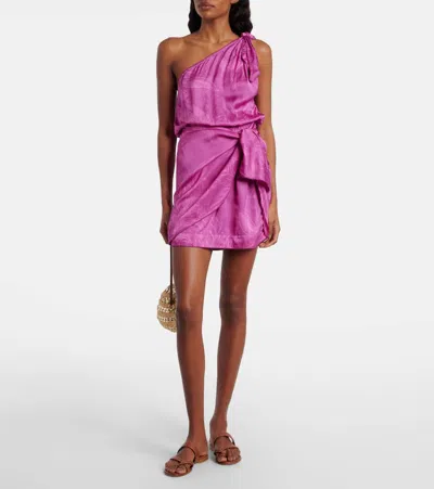 Poupette St Barth Celie Satin Jacquard Minidress In Pink