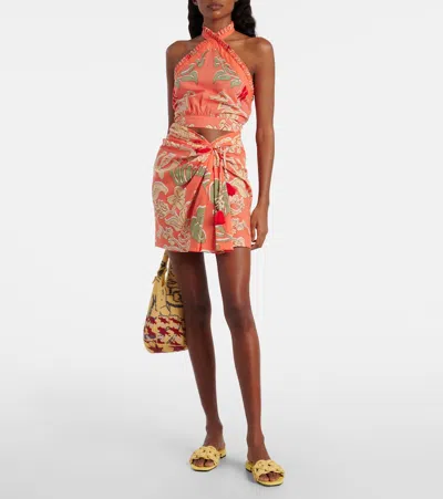 Poupette St Barth Suma Printed Cotton Crop Top In Orange