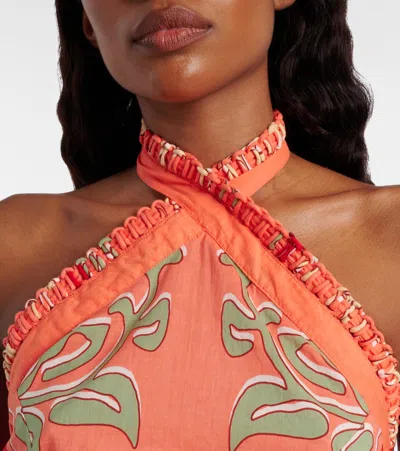 Poupette St Barth Suma Printed Cotton Crop Top In Orange