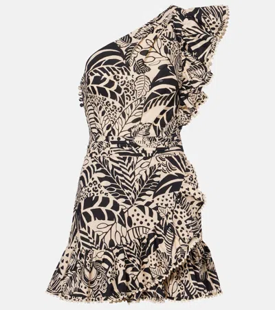 Poupette St Barth Corinne Ruffled Printed Cotton Minidress In Black