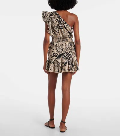 Poupette St Barth Corinne Ruffled Printed Cotton Minidress In Black