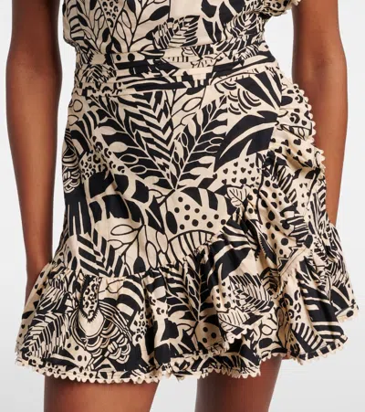 Poupette St Barth Corinne Ruffled Printed Cotton Minidress In Black