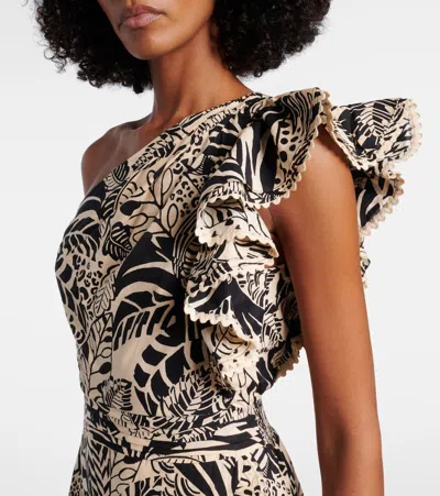 Poupette St Barth Corinne Ruffled Printed Cotton Minidress In Black